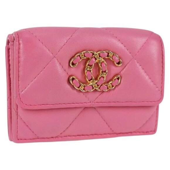 CHANEL Matelasse Compact Wallet Lamb Skin Pink Gold - Picture 1 of 16